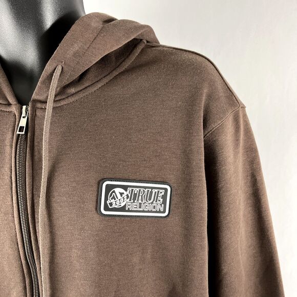 New Mens True Religion Spellout Logo Taping Full Zip Hoodie Size Large Brown NWT - Picture 4 of 9